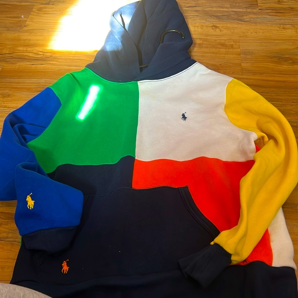 Polo Ralph Lauren multi color block pull over hoodie.